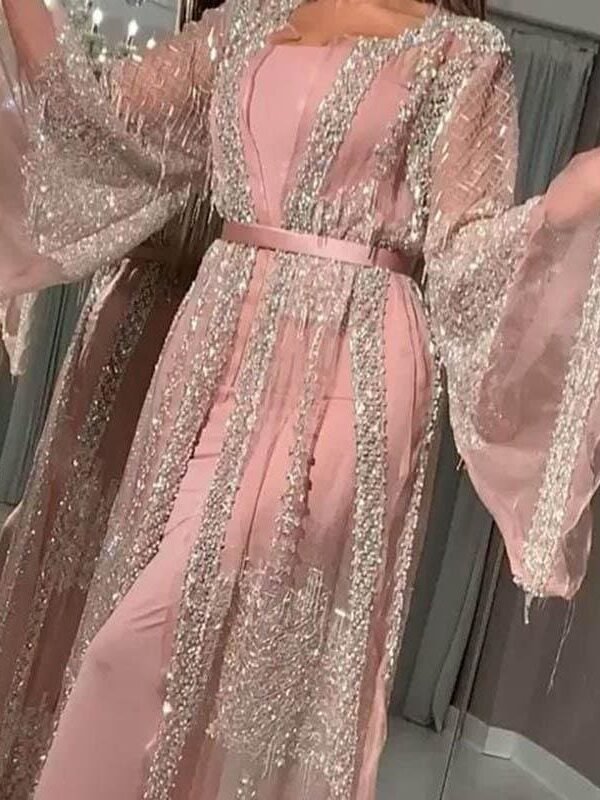 Elegant Long Sleeve Sequined Women Evening Dress Gown For Party Wear