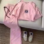 Baggy Drop Shoulder Light Pink Tracksuit Set (only T shirt and Pant)