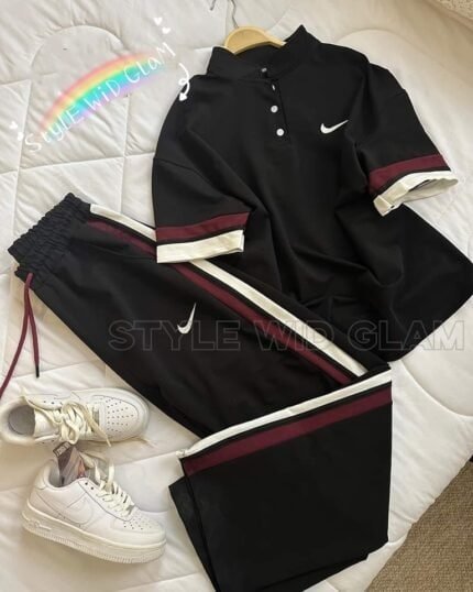 Premium High Collar Duo Set - Black (only T shirt and Pant)
