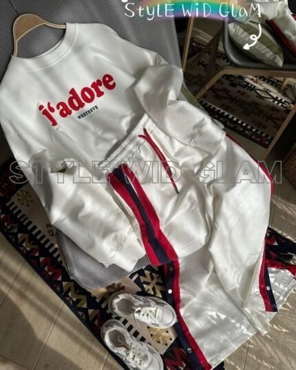Winter Sweat Duo Set - white , Red, Black Combination Color