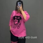 Quarter Sleeves Pink and Black Combined Co-ord Unisex Set (only T shirt and Pant)