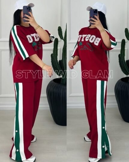 Dropped Sleeves Marroon Tracksuit Set (only T shirt and Pant)