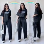 Dropped Shoulder High Collar Unisex Duo Set - Black Color (only T shirt and Pant)