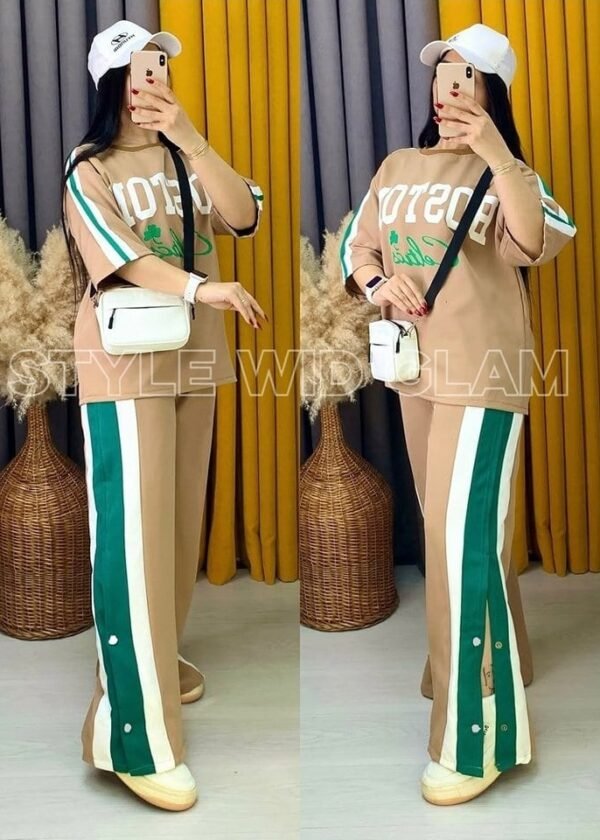 Dropped Sleeves Light Brown Tracksuit Set (only T shirt and Pant)