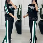 Dropped Sleeves Black Rose Tracksuit Set (only T shirt and Pant)