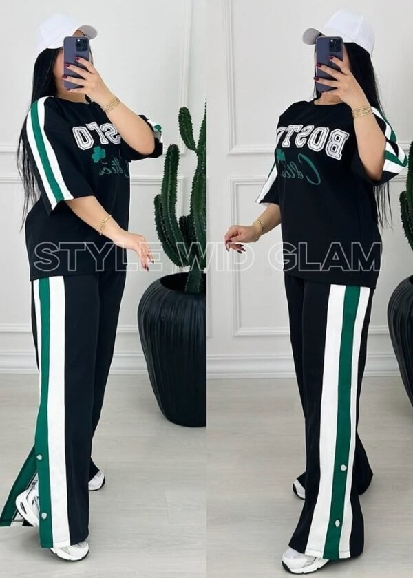 Dropped Sleeves Black Rose Tracksuit Set (only T shirt and Pant)