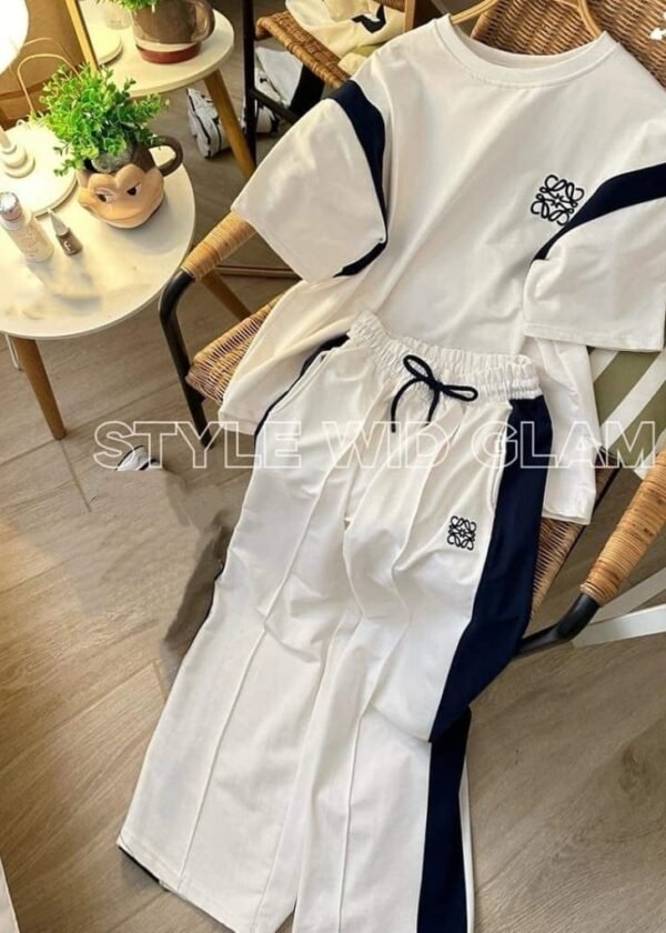 Comfortable White Tracksuit Set (only T shirt and Pant)