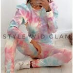 Premium Casual 2-piece Outfit Set Long Sleeve Tie-dye Print Top+Pant Set