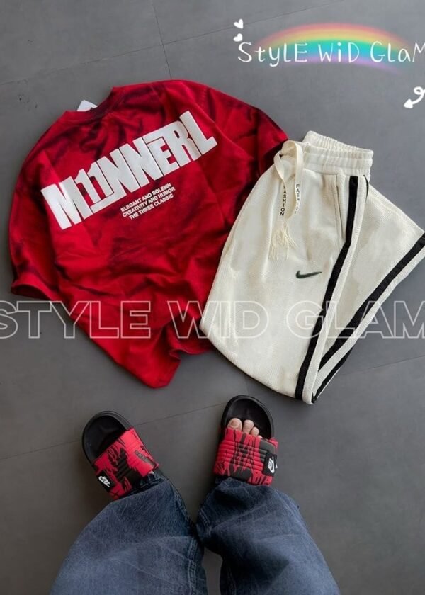 Oversized Streetwear Duo Sets ✅  (Red and Cream White Combo)