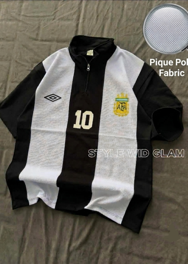 Argentina Short Sleeve Polo Premium Football Soccer Shirt  (White and Black) (Logo printed)