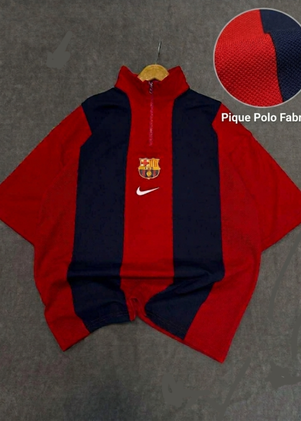 Barcelona Short Sleeve Polo Premium Football Soccer Shirt  (Red and Black ) (Logo printed)