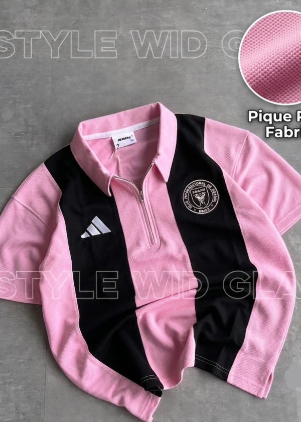 Inter Miami Short Sleeve Polo Premium Football Soccer Shirt  (Pink and Black) (Logo printed)