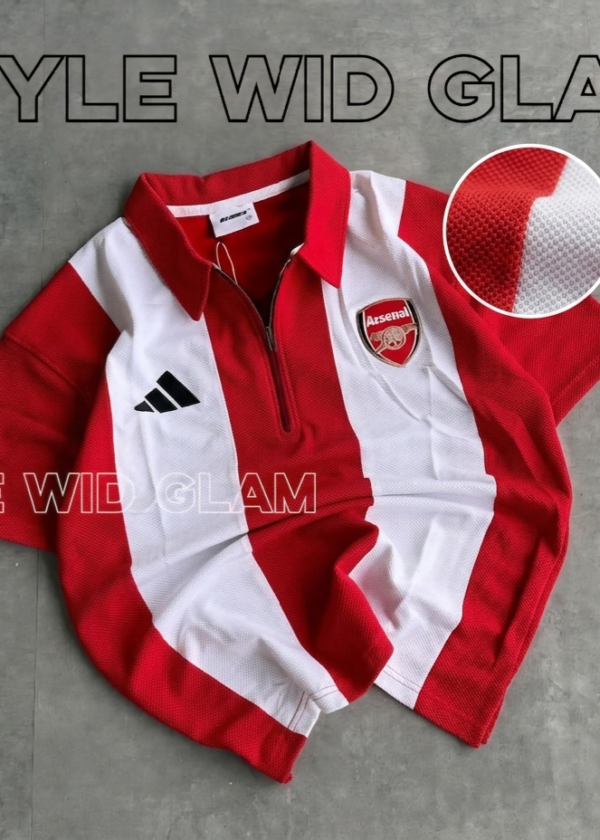 Arsenal Short Sleeve Polo Premium Football Soccer Shirt  (Red and White) (Logo printed)
