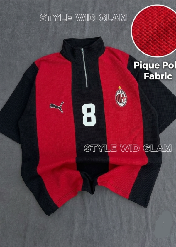 AC Milan Short Sleeve Polo Premium Football Soccer Shirt  (Black and Red ) (Logo printed)