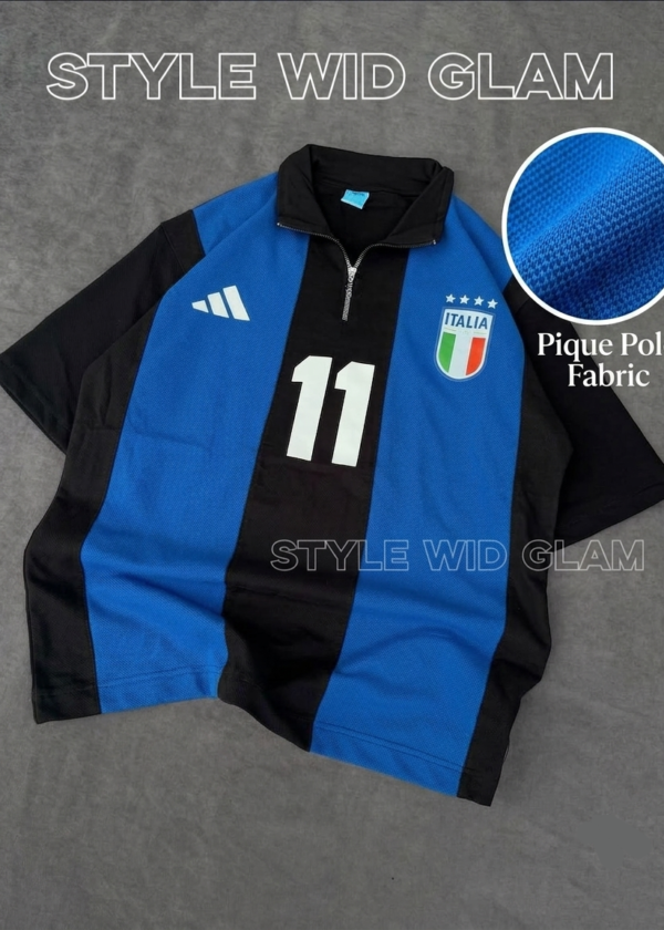 Italy Short Sleeve Polo Premium Football Soccer Shirt  (Black and Blue) (Logo printed)