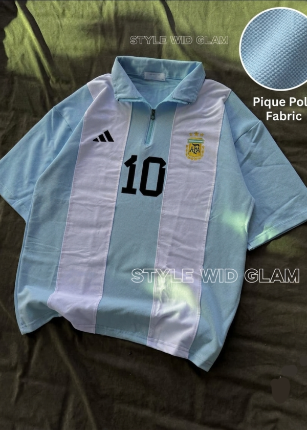 Argentina Short Sleeve Polo Premium Football Soccer Shirt  (Paste and White) (Logo printed)