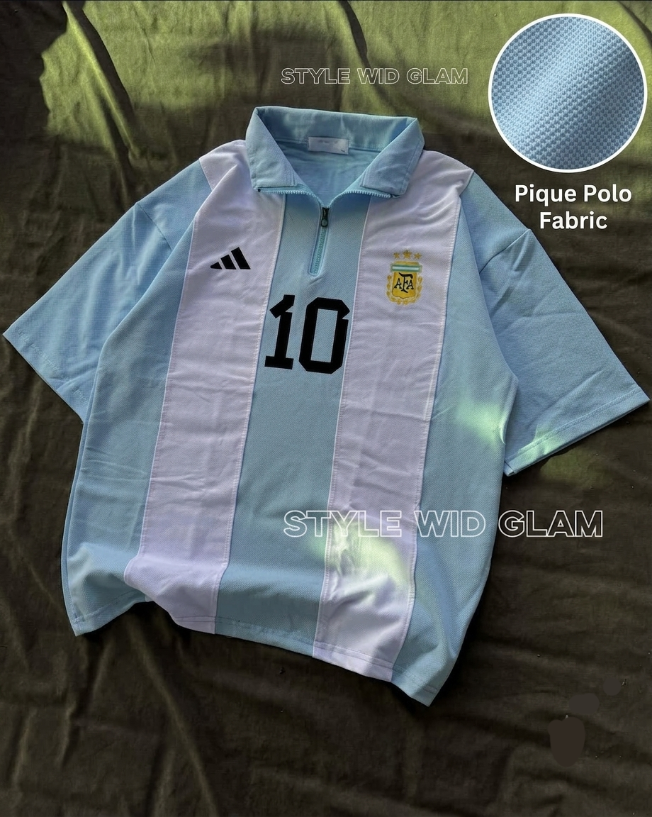 Argentina Short Sleeve Polo Premium Football Soccer Shirt (Paste and White) (Logo printed)