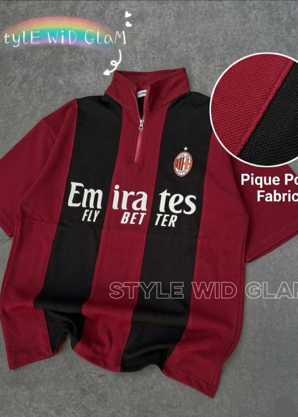 Ac Milan Short Sleeve Polo Premium Football Soccer Shirt  (Maroon and Black) (Logo printed)