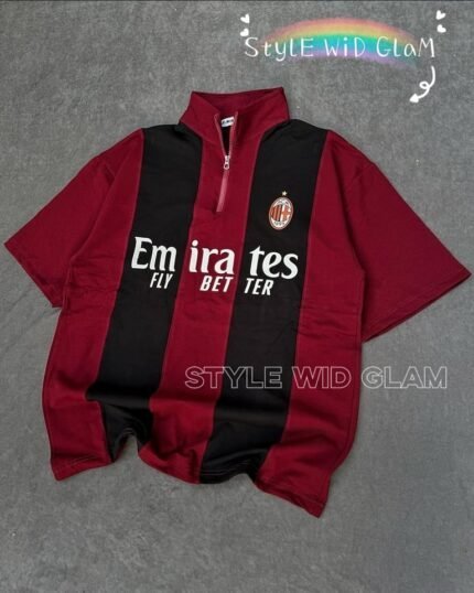Ac Milan Short Sleeve Polo Premium Football Soccer Shirt  (Maroon and Black)