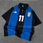Italy Short Sleeve Polo Premium Football Soccer Shirt  (Black and Blue )