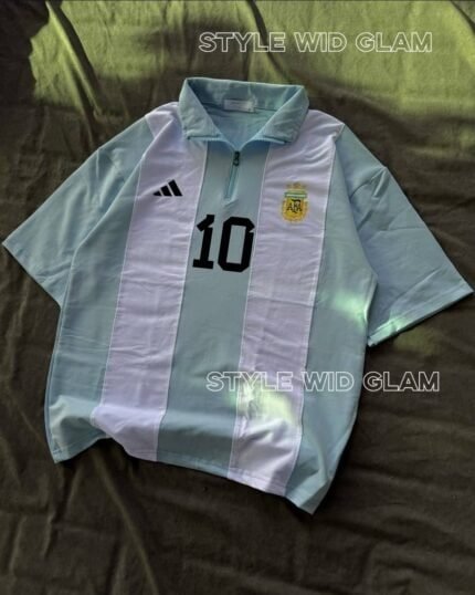 Argentina Short Sleeve Polo Premium Football Soccer Shirt  (Paste and White )