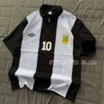 Argentina Short Sleeve Polo Premium Football Soccer Shirt  (White and Black)