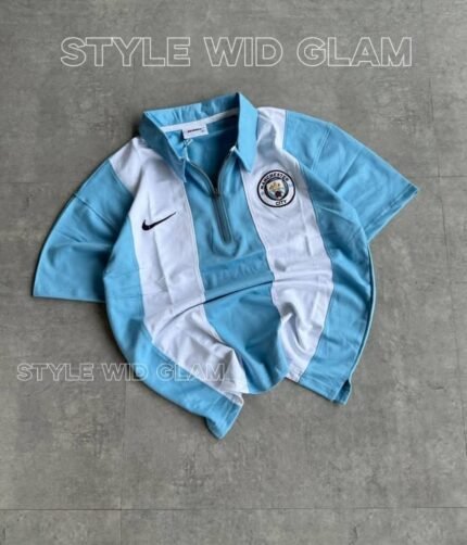 Mancity Short Sleeve Polo Premium Football Soccer Shirt  (Sky Blue and Black)