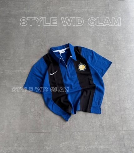 Inter Milan Short Sleeve Polo Premium Football Soccer Shirt  (Blue and Black)