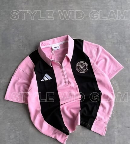 Inter Miami Short Sleeve Polo Premium Football Soccer Shirt  (Pink and Black)