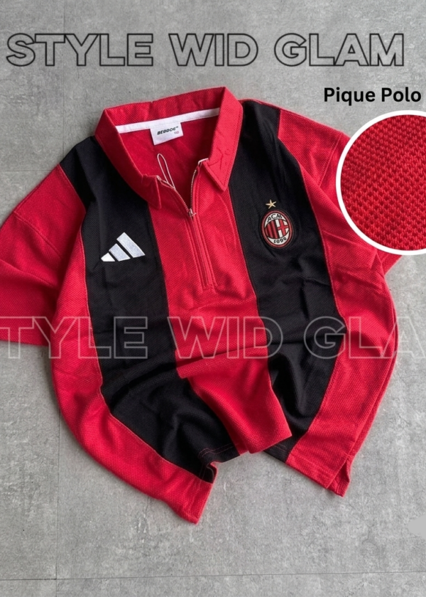 AC Milan Short Sleeve Polo Premium Football Soccer Shirt  (Red and Black ) (Logo printed)
