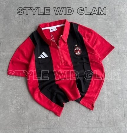 AC Milan Short Sleeve Polo Premium Football Soccer Shirt  (Red and Black )