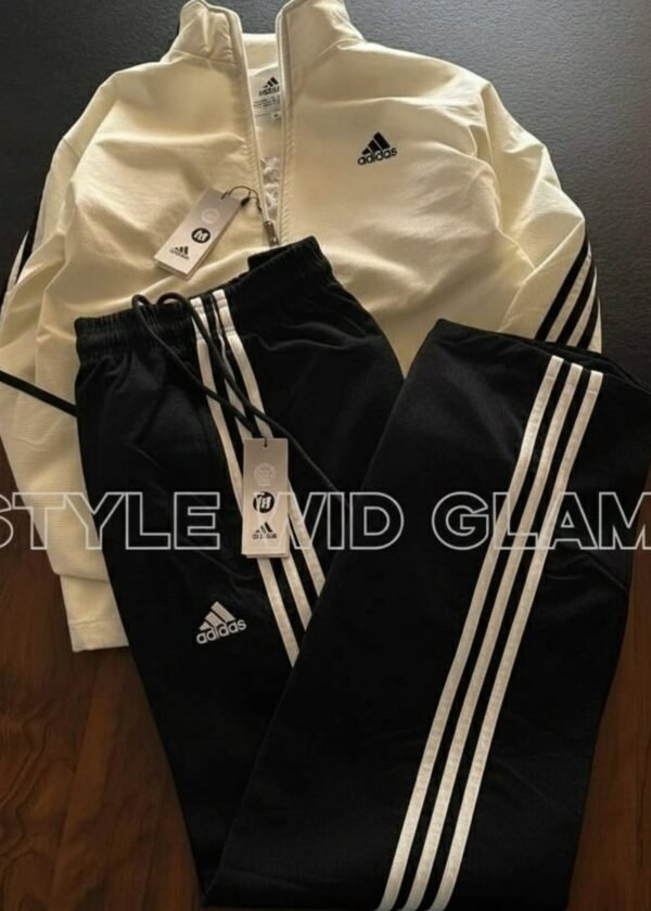 Premium Tweed Cotton Adidas Combo - Cream White and Black