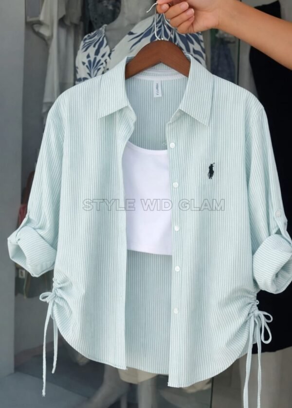 Premium Ladies Shirt with inner (Logo Printed) - Light Mint Striped