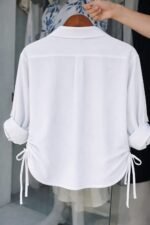 Premium Ladies Shirt with inner (Logo Printed)- White Striped - Image 2