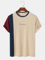 Men's Asymmetric Colorblock Letter Printed Short Sleeve T-Shirts - Image 2