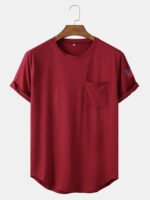 Men's Solid Color American Flag Sleeve Curved Hem T-Shirt With Pocket - Image 6