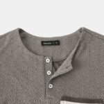 Men's Chevron Texture Half Button Collarless Short Sleeve T-Shirts - Image 3