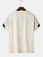 Men's Japanese Print Stripe Patchwork Crew Neck Short Sleeve T-Shirts - Image 2