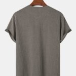 Men's Chevron Texture Half Button Collarless Short Sleeve T-Shirts - Image 2
