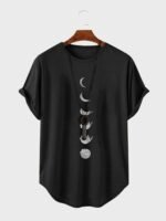 Charmkpr Men's Cartoon Cat Print Curved Hem Casual Short Sleeve T-Shirts