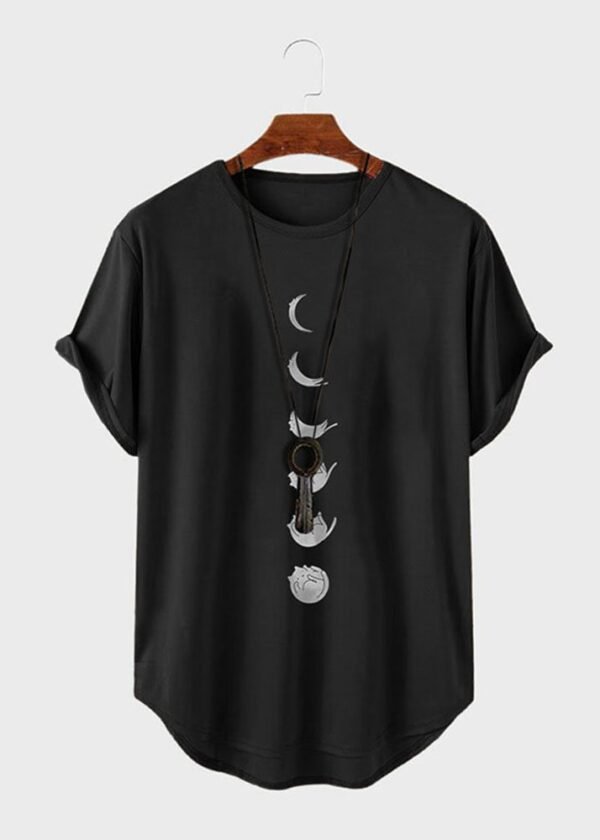 Charmkpr Men's Cartoon Cat Print Curved Hem Casual Short Sleeve T-Shirts