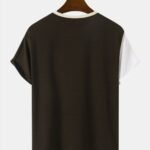 Men's Letter Print Color Block Patchwork Short Sleeve T-Shirts - Image 2
