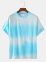 Men's Gradient Color Print Summer Breathable Loose O-Neck T-Shirts - Image 2