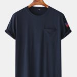 Men's Solid Color American Flag Sleeve Curved Hem T-Shirt With Pocket