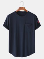 Men's Solid Color American Flag Sleeve Curved Hem T-Shirt With Pocket