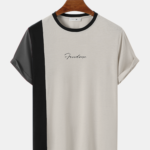 Men's Asymmetric Colorblock Letter Printed Short Sleeve T-Shirts