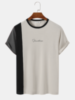 Men's Asymmetric Colorblock Letter Printed Short Sleeve T-Shirts
