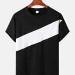 Men Contrast Colorblock Skin Friendly Short Sleeve Brief Style Casual T-Shirt