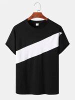Men Contrast Colorblock Skin Friendly Short Sleeve Brief Style Casual T-Shirt