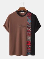 Men's Letter Ethnic Asymmetric Print Short Sleeve O Neck T-Shirts - Image 3